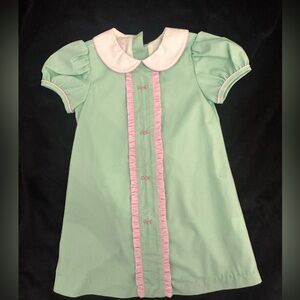 Petit Bebe Mint Green & Pink Smocked Dress | Size 4T | Vintage Style